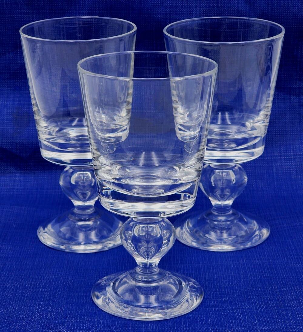 Steuben 7877 Set of 3 Teardrop Bubble Baluster Stem Water Goblets 6.75" Signed